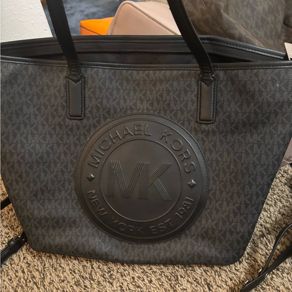 Michael Kors Gray and Black Logo Tote